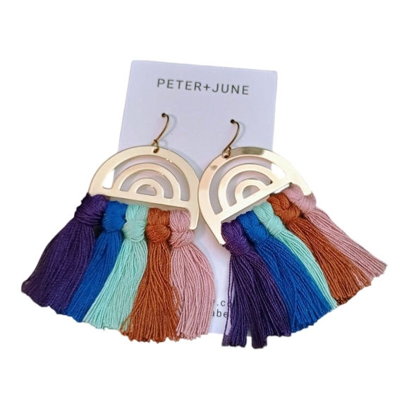 Peter + June Jewelry - Revolve NWT Peter June Gold Rainbow Multi Color Tassel Fringe Earrings